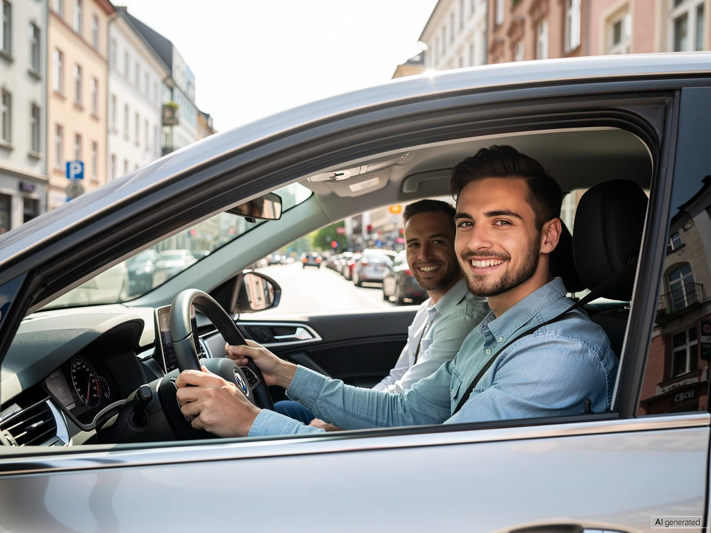 Fahrschüler und Fahrlehrer im Fahrschulwagen von AB-Fahren
