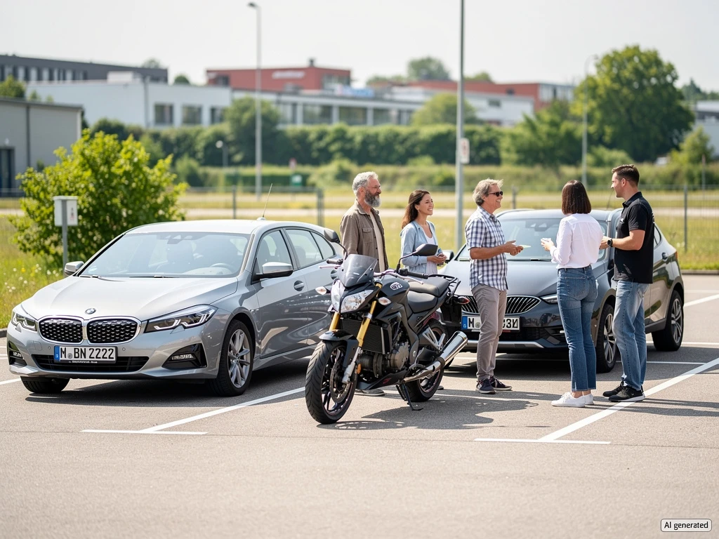 Verschiedene Fahrzeuge der Fahrschule AB-Fahren: Pkw, Motorrad und Anhänger